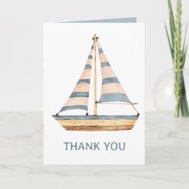 Tarjeta De Agradecimiento Watercolor Blue Stripe Sailboat