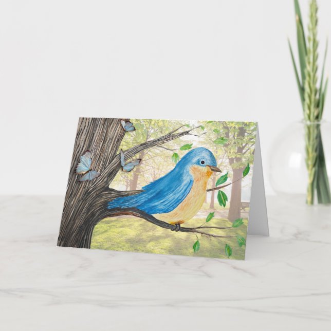 Tarjeta De Agradecimiento Watercolor Bluebird (Anverso)