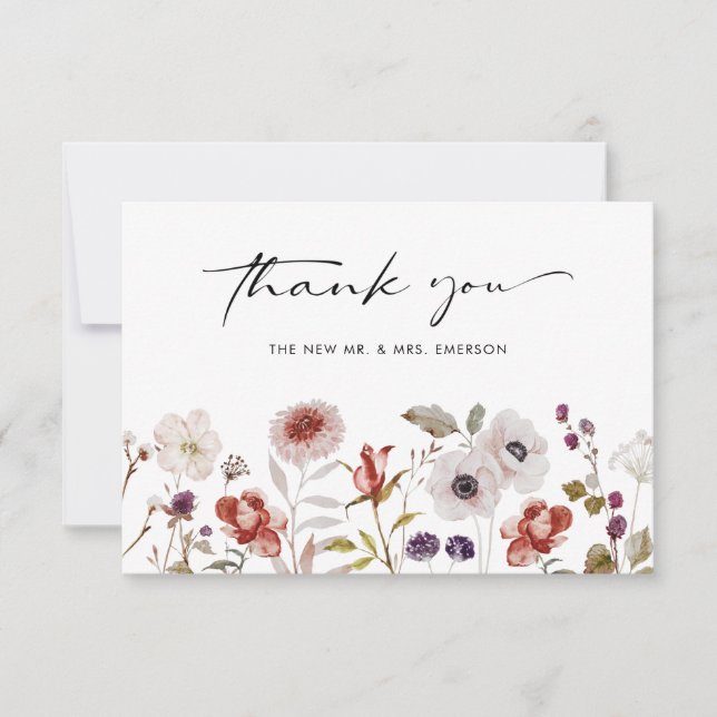 Tarjeta De Agradecimiento Watercolor Boho Boda Floral (Anverso)
