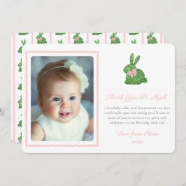 Tarjeta De Agradecimiento Watercolor Boxwood Spring Bunny Pink Bow Picture
