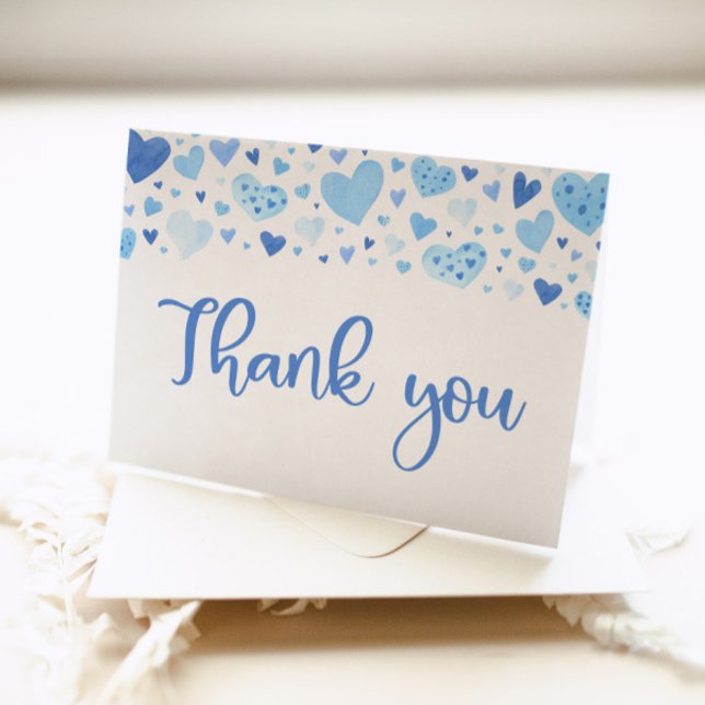 Tarjeta De Agradecimiento Watercolor Boy Blue Hearts Valentine (Subido por el creador)