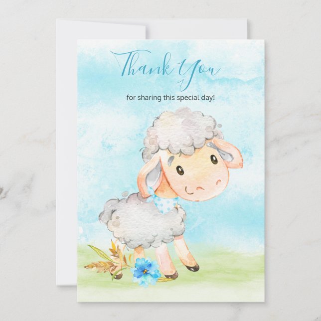 Tarjeta De Agradecimiento Watercolor Boy Sheep Farm (Anverso)