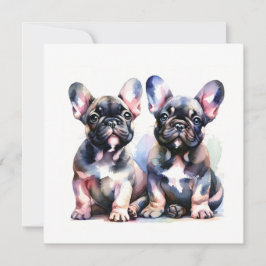 Tarjeta De Agradecimiento Watercolor Bulldog francés adorables cachorros