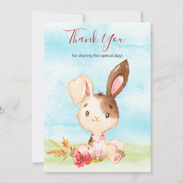 Tarjeta De Agradecimiento Watercolor Bunny Farm Gracias (Anverso)