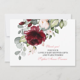 Tarjeta De Agradecimiento Watercolor Burgundy Rubor Flores Baby Shower