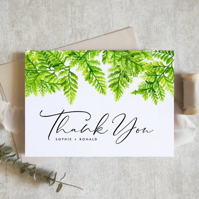 Tarjeta De Agradecimiento Watercolor Chartreuse Green Fern deja Boda (Subido por el creador)
