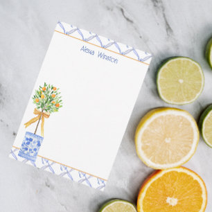 Tarjeta De Agradecimiento Watercolor Chinoiserie Naranja Tree Topiary