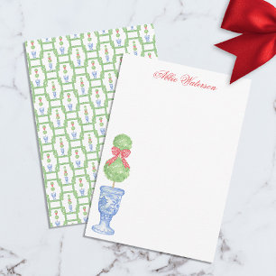 Tarjeta De Agradecimiento Watercolor Chinoiserie Navidades Bow Topiary