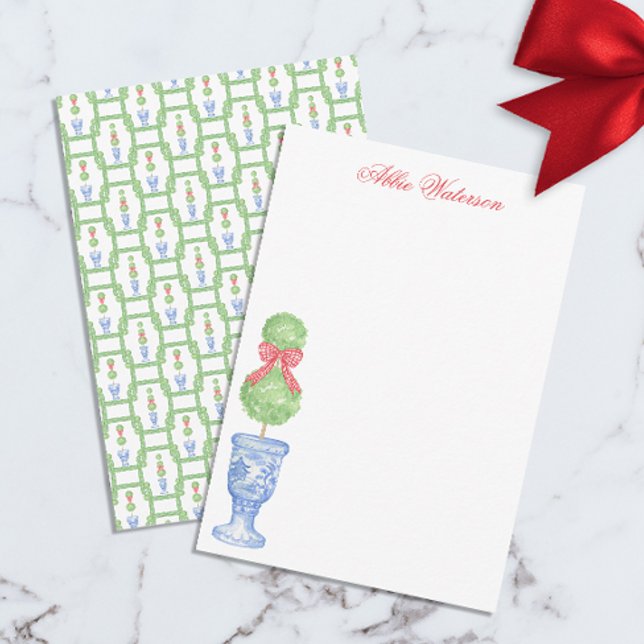 Tarjeta De Agradecimiento Watercolor Chinoiserie Navidades Bow Topiary (Subido por el creador)