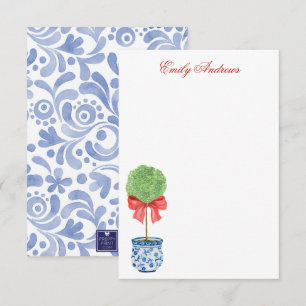 Tarjeta De Agradecimiento Watercolor Chinoiserie Red Bow Topiary