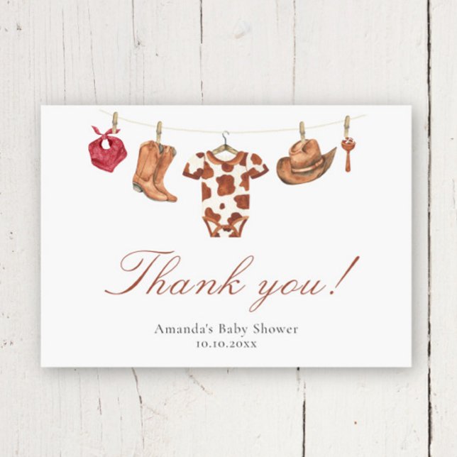 Tarjeta De Agradecimiento Watercolor cowboy Baby Shower Thank you (Subido por el creador)