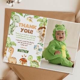 Tarjeta De Agradecimiento Watercolor Cute Dinosaur Greenery Fotos de cumplea