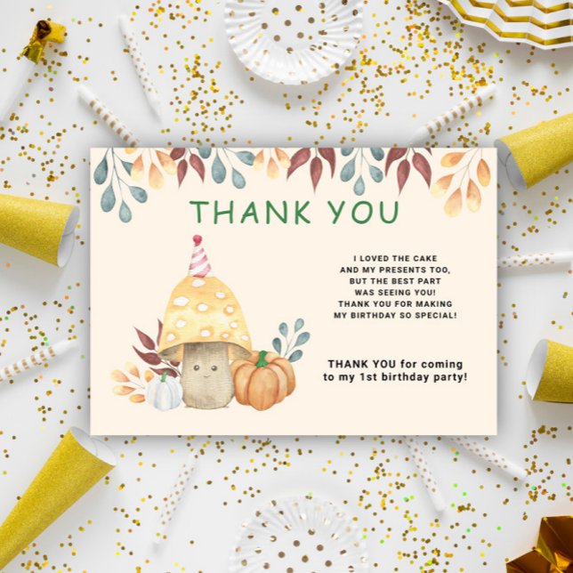 Tarjeta De Agradecimiento Watercolor cute fly agaric first birthday party (Subido por el creador)