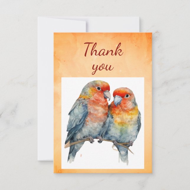 Tarjeta De Agradecimiento Watercolor Cute Parrot Bird Pareja Art (Anverso)