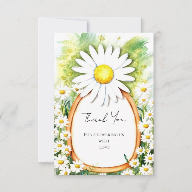Tarjeta De Agradecimiento Watercolor Daisy Baby Shower (Anverso)