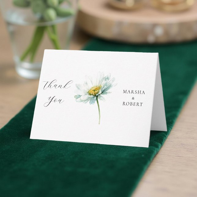 Tarjeta De Agradecimiento Watercolor Daisy Elegant Wedding Floral (Subido por el creador)