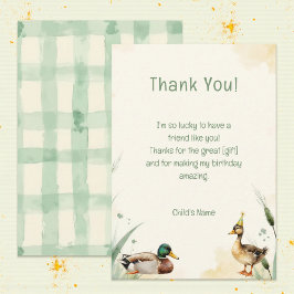 Tarjeta De Agradecimiento Watercolor Duck with Teal & Yellow Birthday Party