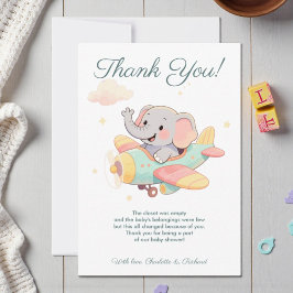 Tarjeta De Agradecimiento Watercolor Elephant Airplane Thank You Card