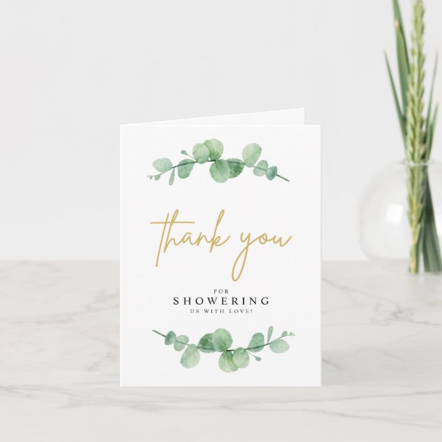 Tarjeta De Agradecimiento Watercolor Eucalyptus Baby Shower (Anverso)