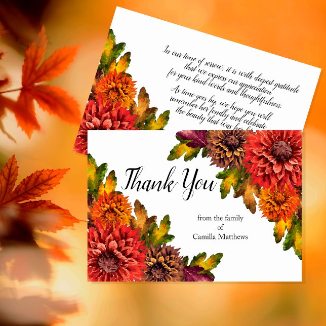 Tarjeta De Agradecimiento Watercolor Fall Floral Bereavement Gracias (Watercolor Fall Floral Bereavement Thank You Card)