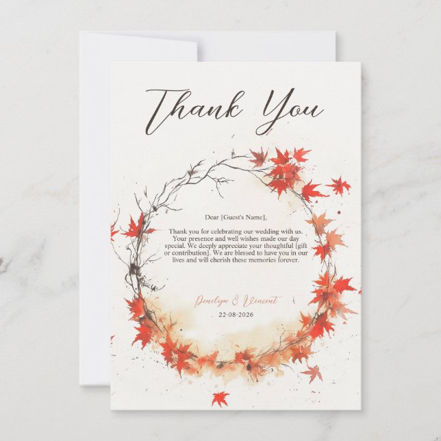 Tarjeta De Agradecimiento Watercolor Fall Wreath Gracias (Anverso)