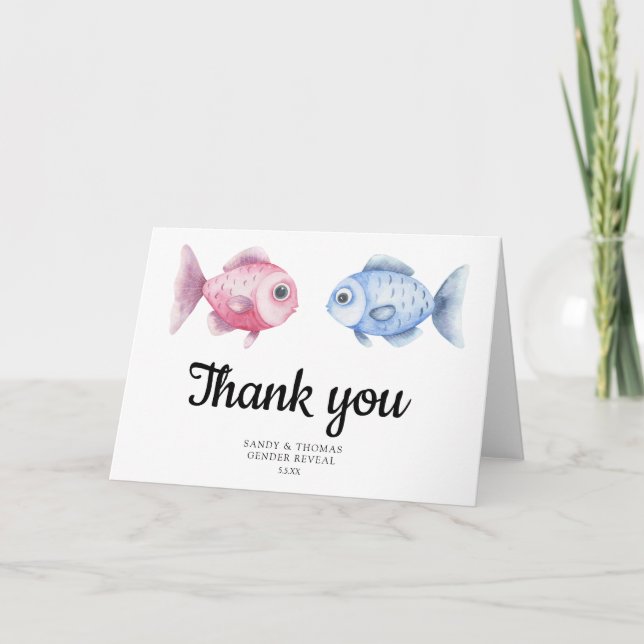 Tarjeta De Agradecimiento Watercolor Fishing Thank you gender reveal (Anverso)