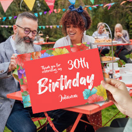 Tarjeta De Agradecimiento Watercolor Floral 30th Birthday Thank You Card