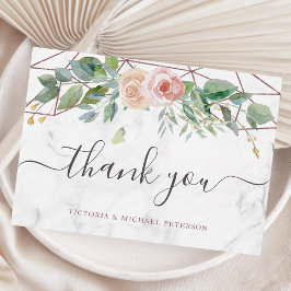 Tarjeta De Agradecimiento Watercolor Floral Boho Rosa Gold Geométrico Boda