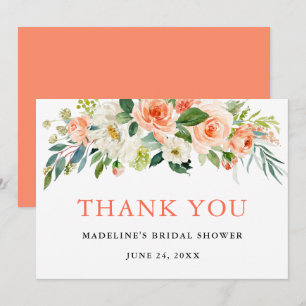 Tarjeta De Agradecimiento Watercolor Floral Coral Brial Shower