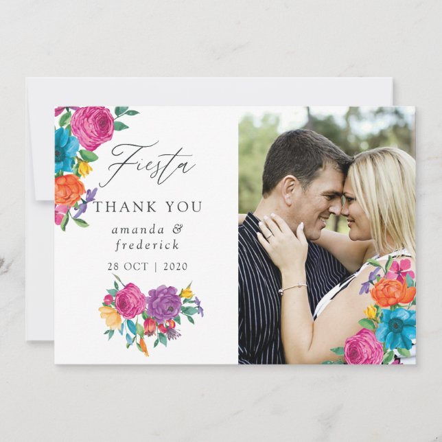Tarjeta De Agradecimiento Watercolor Floral Fiesta Boda Foto (Anverso)