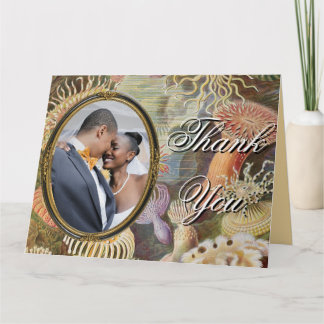 Tarjeta De Agradecimiento Watercolor Floral Gold & Coral Photo Thank You