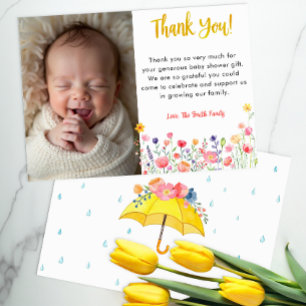 Tarjeta De Agradecimiento Watercolor Floral Spring Baby Shower Gracias Coche