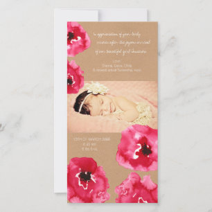 Tarjeta De Agradecimiento Watercolor Flores De Adormidera Niña Gracias Tarje