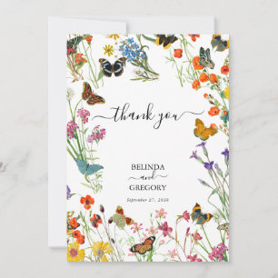 Tarjeta De Agradecimiento Watercolor Flores silvestres mariposas Boda floral
