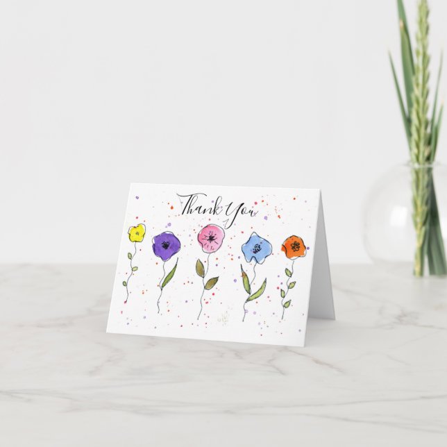 Tarjeta De Agradecimiento Watercolor Flowers (Anverso)
