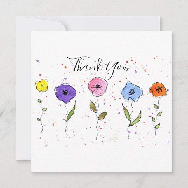 Tarjeta De Agradecimiento Watercolor Flowers (Anverso)
