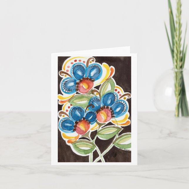 Tarjeta De Agradecimiento Watercolor Folk Art Notecard (Anverso)