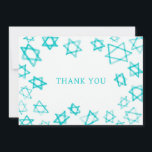 Tarjeta De Agradecimiento Watercolor Fun Aqua Star of David Bar Bat Mitzvah<br><div class="desc">Perfecto diversión GRACIAS tarjeta para enviar después de un murciélago mitzvah, bar mitzvah u otra celebración judía! Hand hizo arte acuarela por ti en la parte delantera y en la parte trasera en blanco! ¡TODO PERSONALIZABLE! Haga clic en "Personalizar" para editar el texto. Haga clic en "editar usando la herramienta...</div>