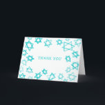 Tarjeta De Agradecimiento Watercolor Fun Aqua Star of David Bar Bat Mitzvah<br><div class="desc">Perfecto diversión GRACIAS tarjeta para enviar después de un murciélago mitzvah, bar mitzvah u otra celebración judía! Hand hizo arte acuarela por ti en el frente y en el interior en blanco! ¡TODO PERSONALIZABLE! Haga clic en "Personalizar" para editar el texto. Haga clic en "editar usando la herramienta de diseño"...</div>