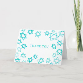 Tarjeta De Agradecimiento Watercolor Fun Aqua Star of David Bar Bat Mitzvah