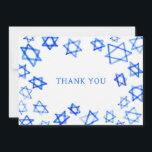 Tarjeta De Agradecimiento Watercolor Fun Blue Star of David Bar Bat Mitzvah<br><div class="desc">Perfecto diversión GRACIAS tarjeta para enviar después de un murciélago mitzvah, bar mitzvah u otra celebración judía! Hand hizo arte acuarela por ti en la parte delantera y en la parte trasera en blanco! ¡TODO PERSONALIZABLE! Haga clic en "Personalizar" para editar el texto. Haga clic en "editar usando la herramienta...</div>
