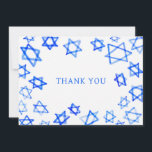 Tarjeta De Agradecimiento Watercolor Fun Blue Star of David Bar Bat Mitzvah<br><div class="desc">Perfecto diversión GRACIAS tarjeta para enviar después de un murciélago mitzvah, bar mitzvah u otra celebración judía! Hand hizo arte acuarela por ti en la parte delantera y en la parte trasera en blanco! ¡TODO PERSONALIZABLE! Haga clic en "Personalizar" para editar el texto. Haga clic en "editar usando la herramienta...</div>