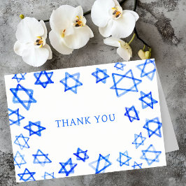 Tarjeta De Agradecimiento Watercolor Fun Blue Star of David Bar Bat Mitzvah