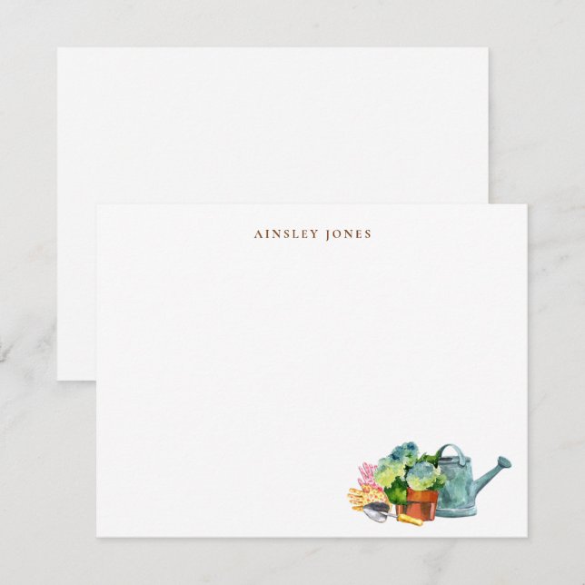 Tarjeta De Agradecimiento Watercolor Gardening Tools  (Anverso / Reverso)