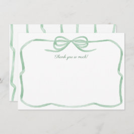 Tarjeta De Agradecimiento Watercolor Green Bow Tying Knot Bridal Shower