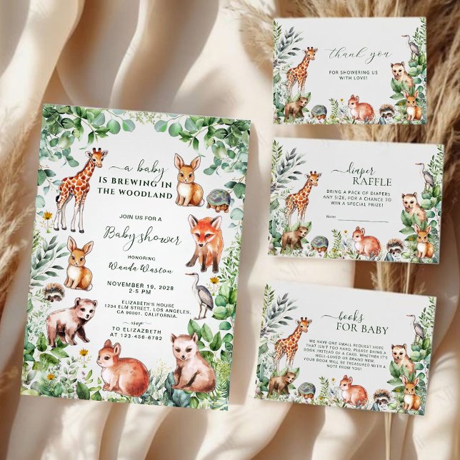 Tarjeta De Agradecimiento Watercolor Greenery Woodland Animals Baby Shower (Subido por el creador)