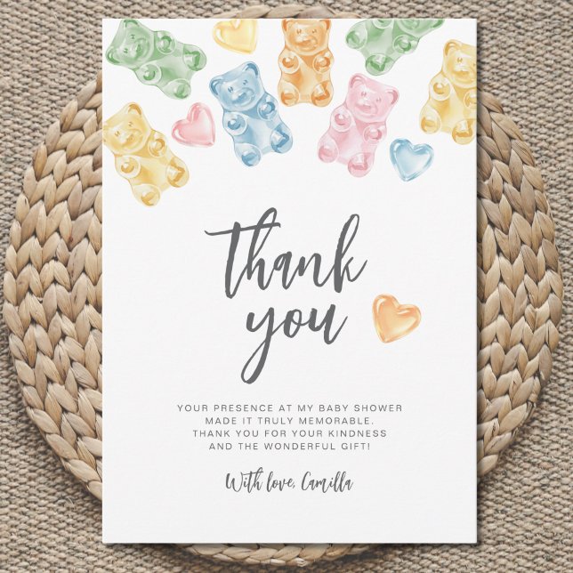Tarjeta De Agradecimiento Watercolor Gummy Bears Baby Shower (Subido por el creador)