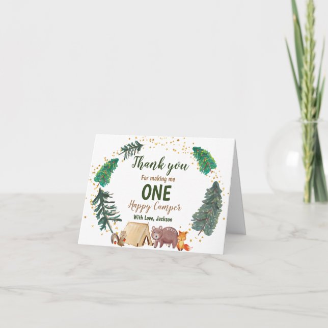 Tarjeta De Agradecimiento Watercolor Happy Camper Birday (Anverso)
