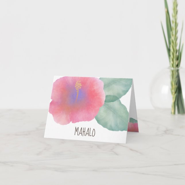 Tarjeta De Agradecimiento Watercolor Hibiscus Maui Boda (Anverso)