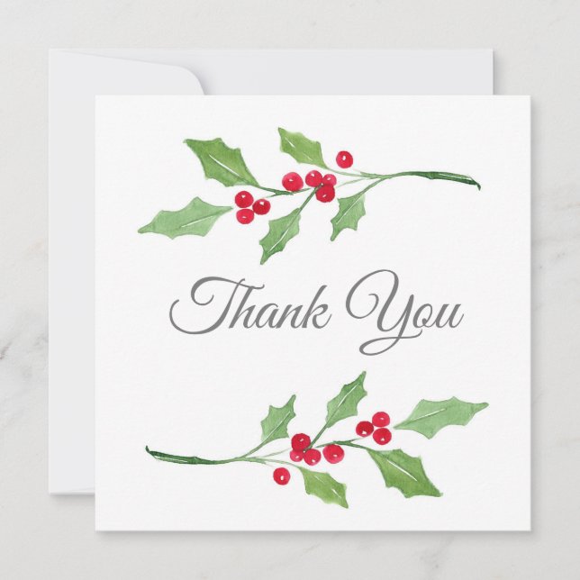 Tarjeta De Agradecimiento Watercolor Holly Sprigs (Anverso)